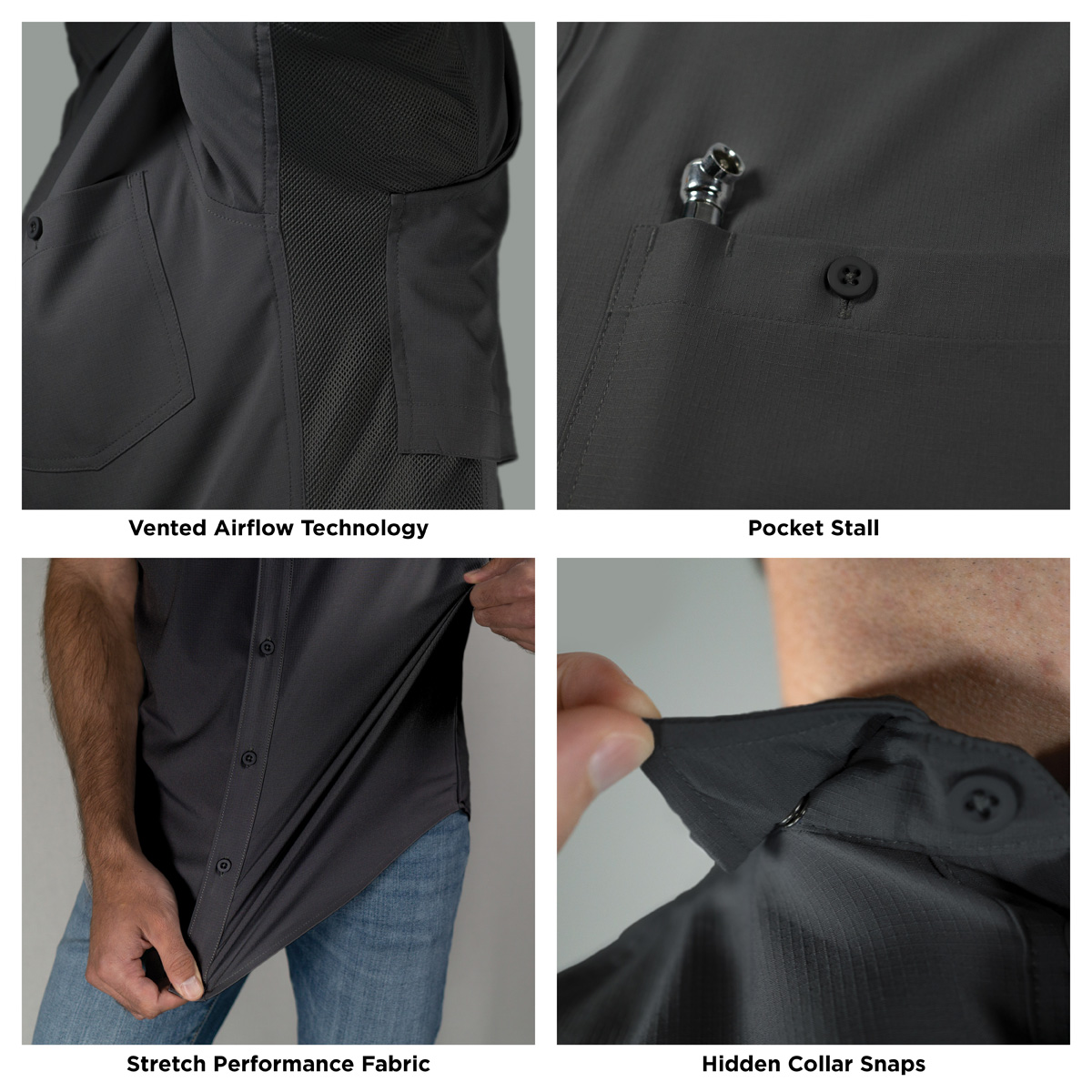 Men’s Hook & Tackle Short Sleeve Performance Sun Protection Shirt,  Tamarindo #M01054S Blue Heather