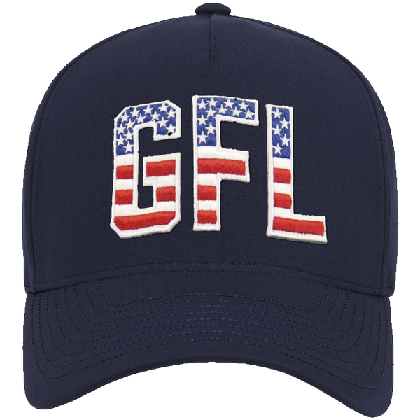 GFL Puff Embroidered Navy 5 Panel Snapback Perforated Cap